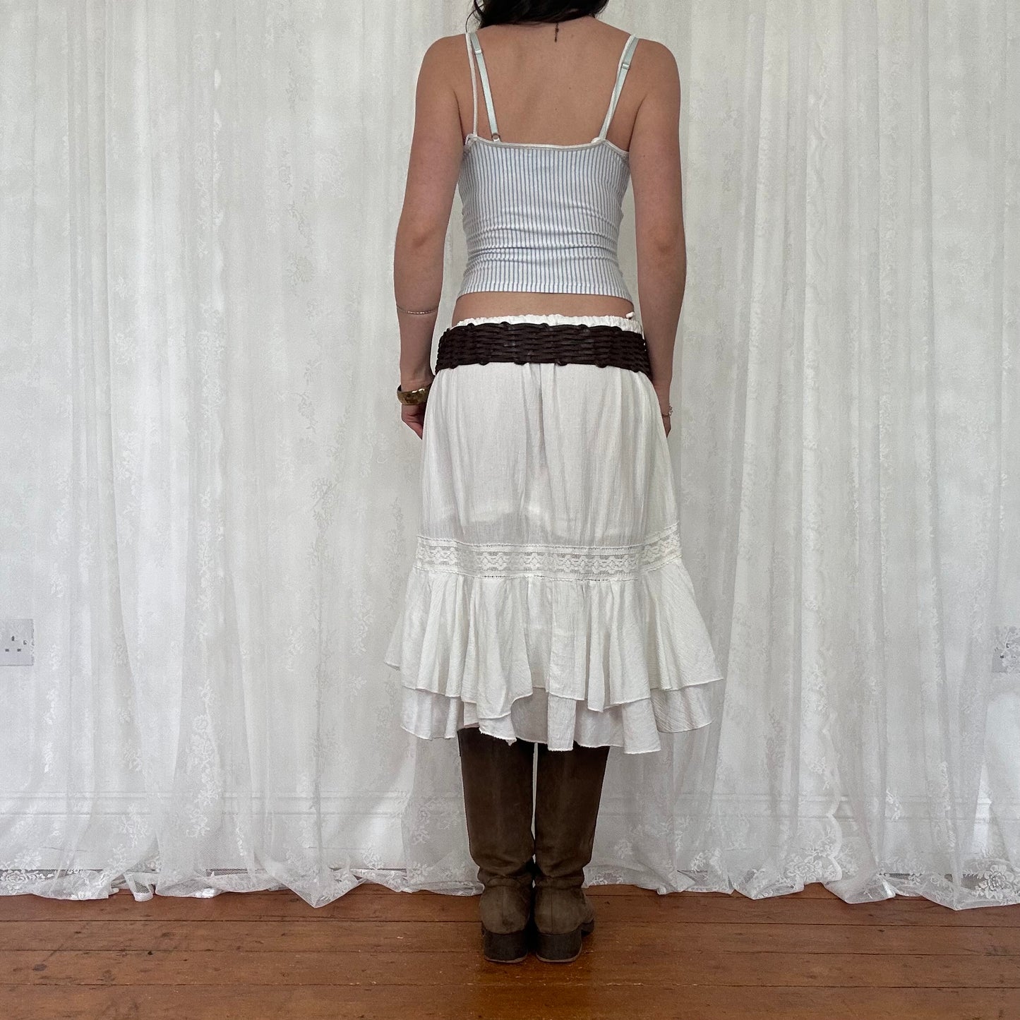 vintage 00s blue and white striped button cami