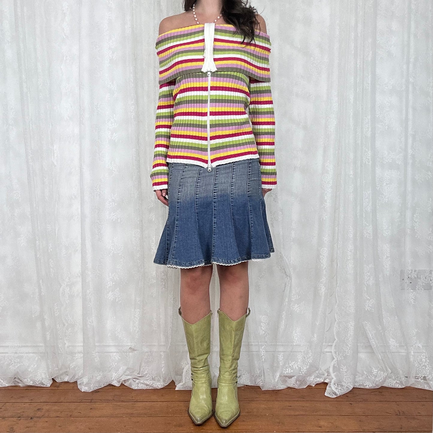 vintage 00s stripey dual zip up knitted jumper