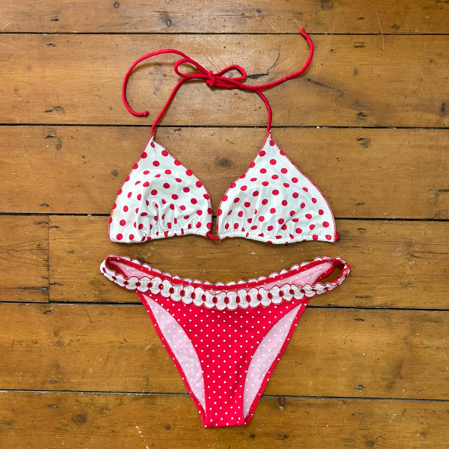 vintage 00s white and red polka dot bikini