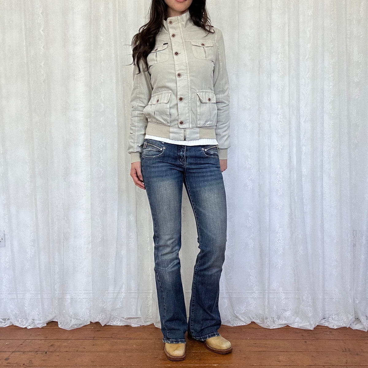 vintage 00s light grey cotton button up jacket