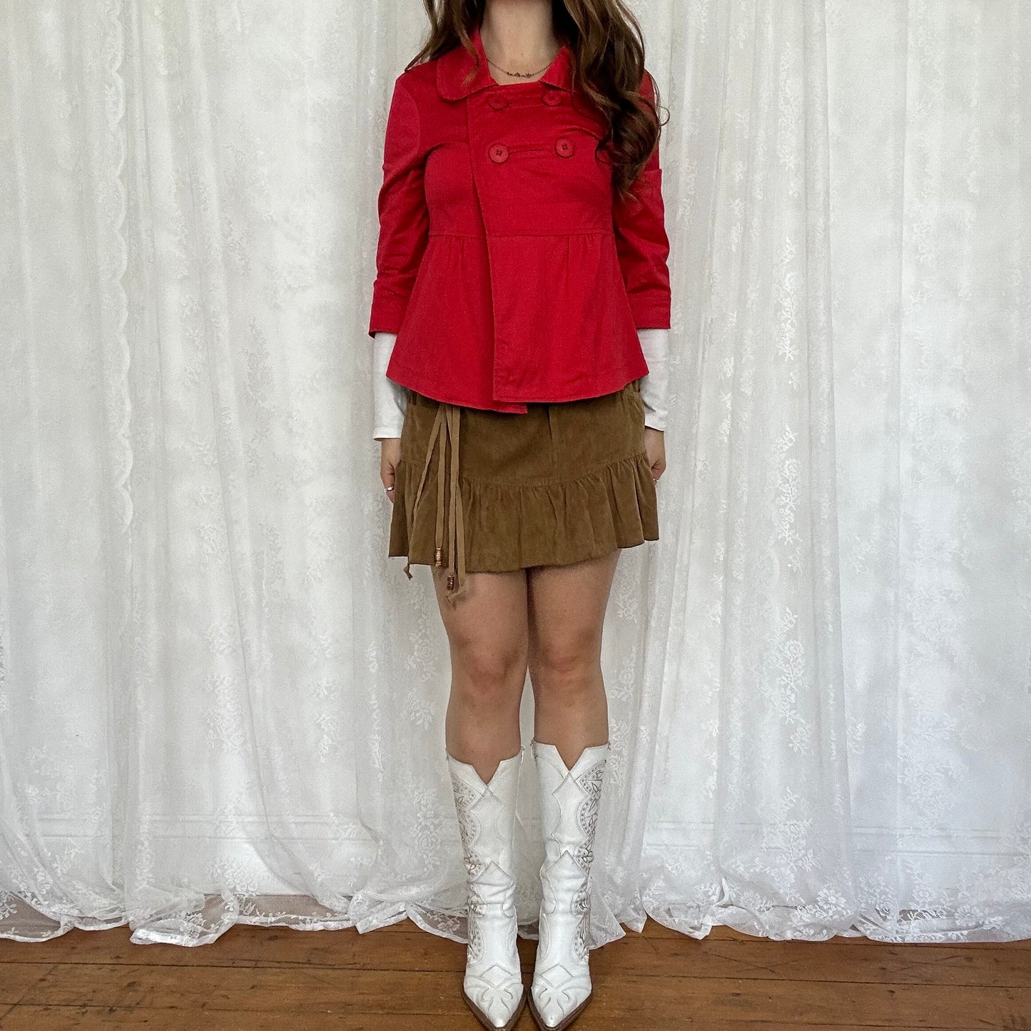 vintage 00s red crop sleeve peacoat