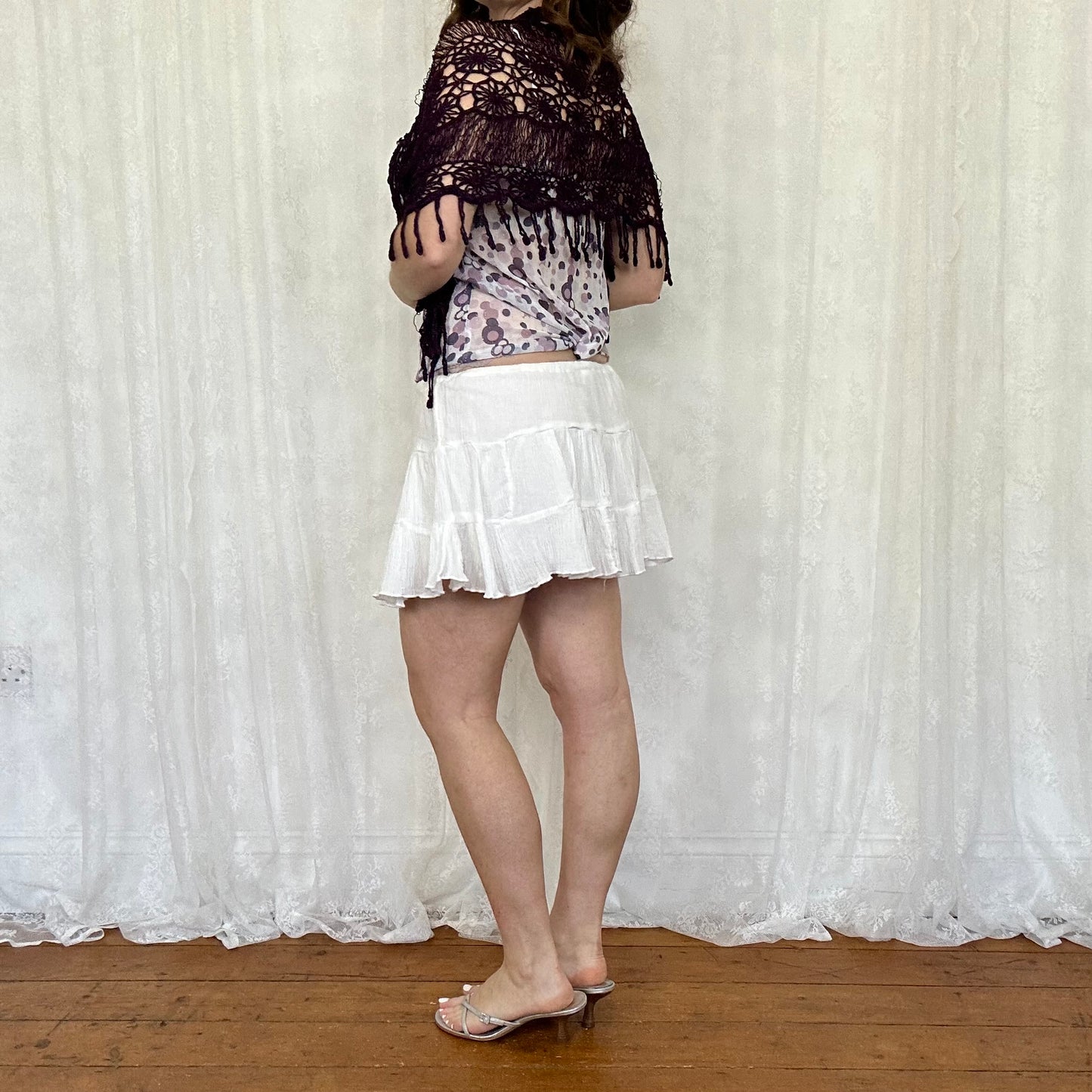 vintage 00s purple crochet wrap shawl