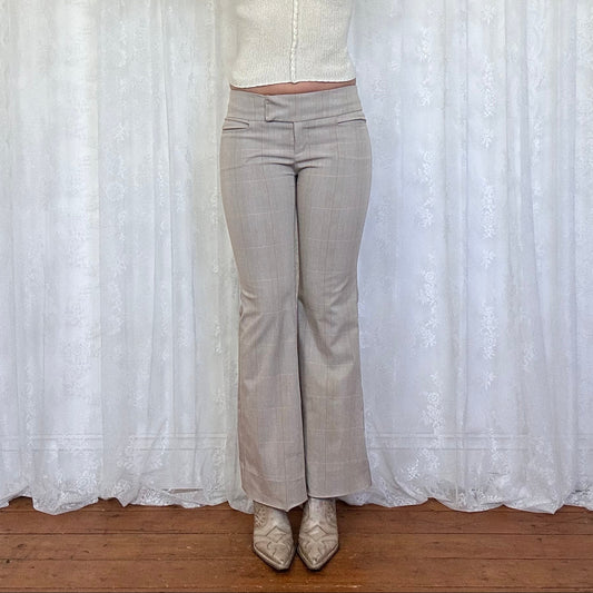 vintage 00s beige checkered low rise suit trousers