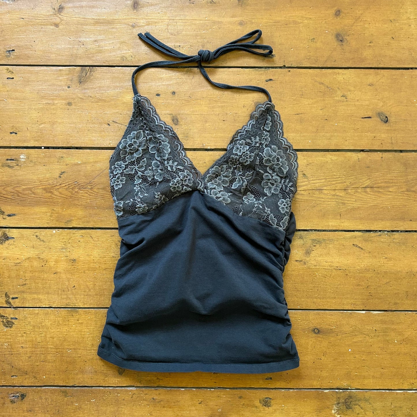 vintage 00s brown lace halter top
