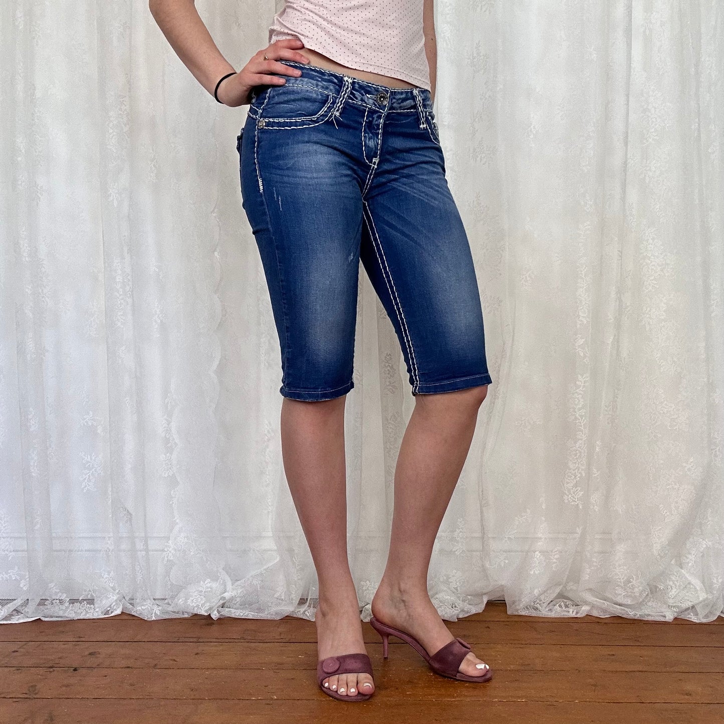 vintage 00s contrast stitch denim capri pants