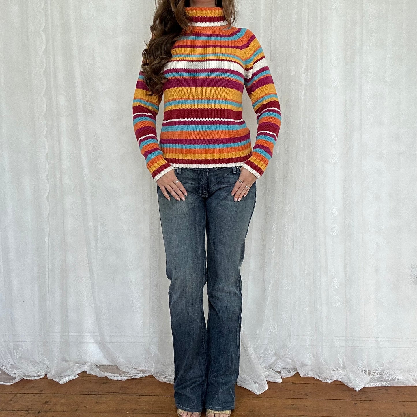 vintage 00s multicolour striped knitted jumper