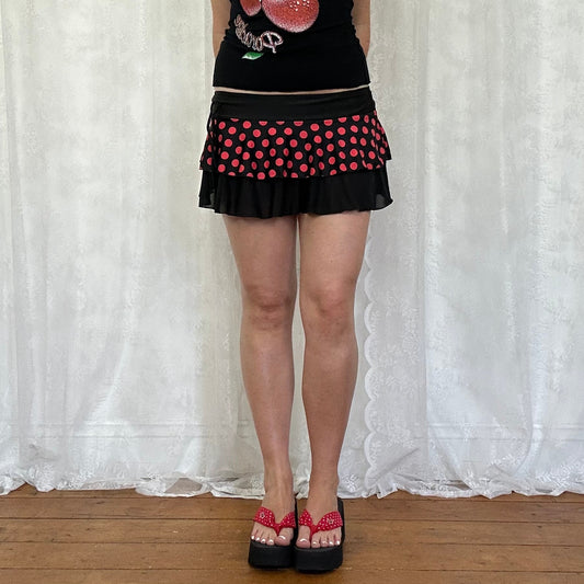 vintage 00s black and red polka dot micro skirt
