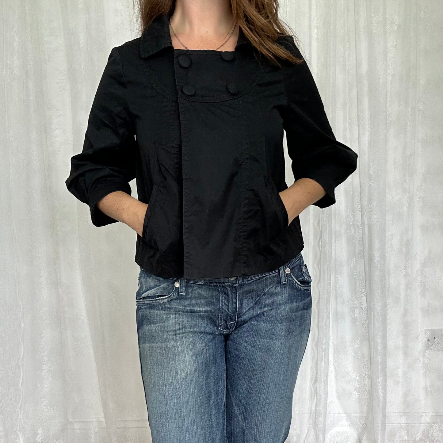 vintage 00s black crop sleeve peacoat