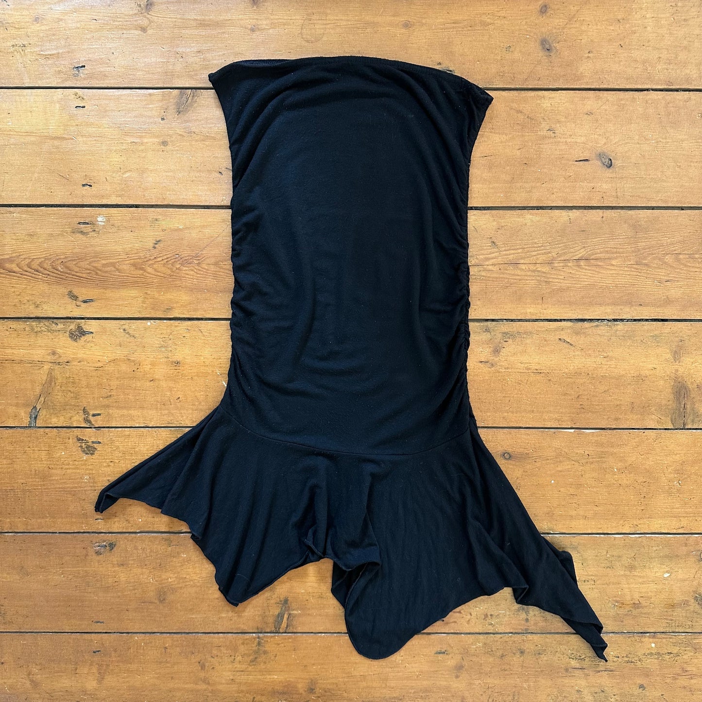 vintage 00s black strapless hanky hem mini dress