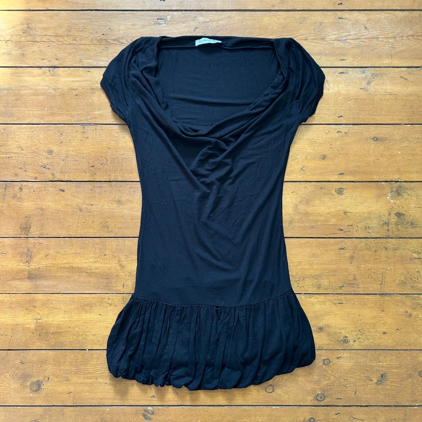 vintage 00s black cowl neck bubble mini dress