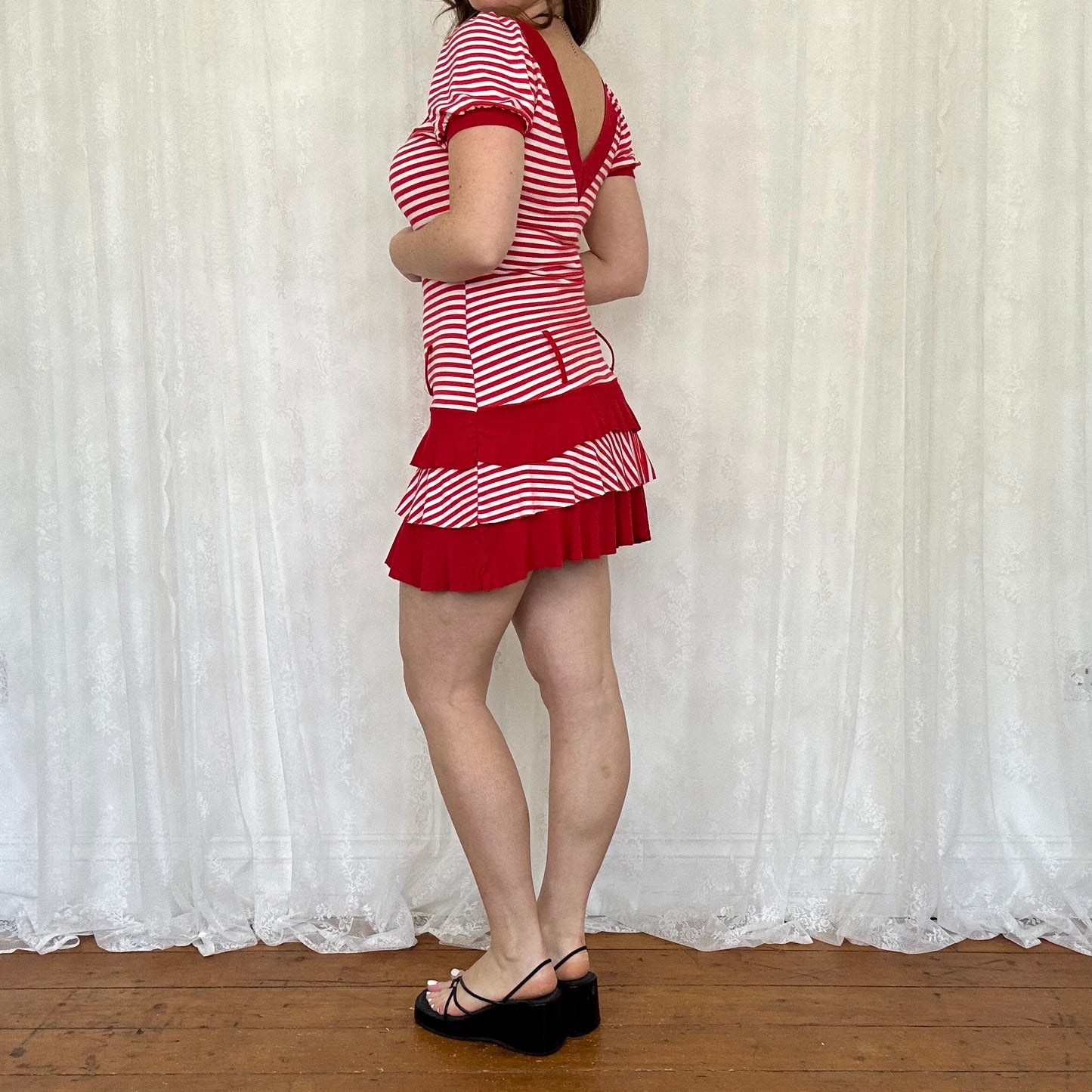 vintage 00s red and white striped rara mini dress