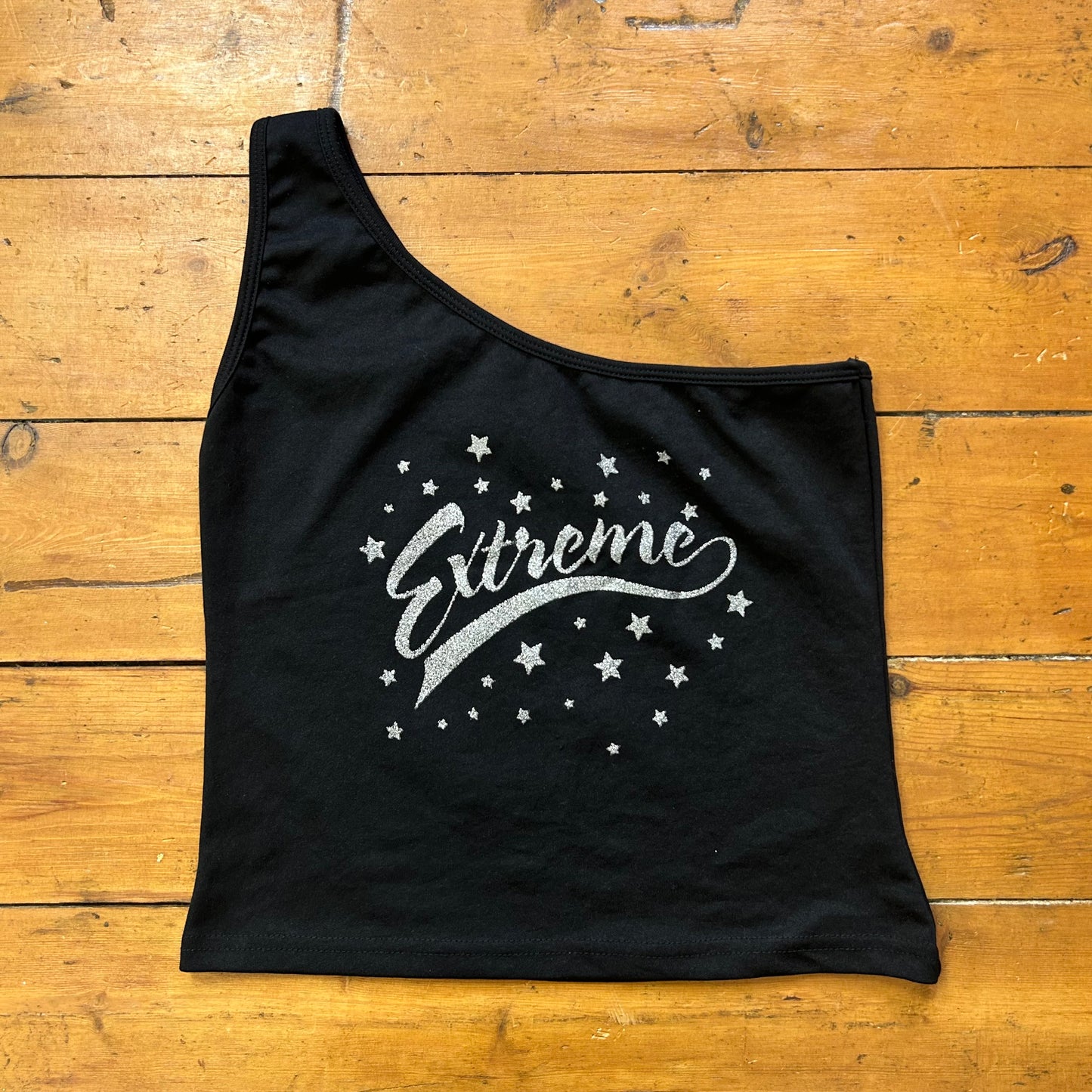 vintage 00s silver graphic one shoulder top