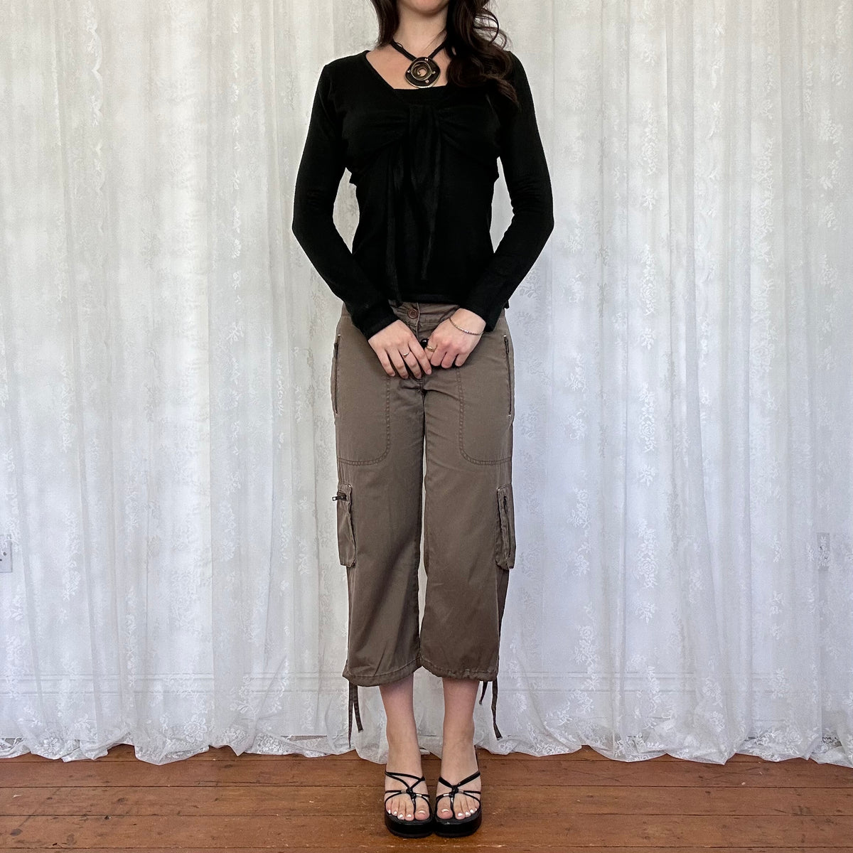 vintage 00s black cami with attached cardigan