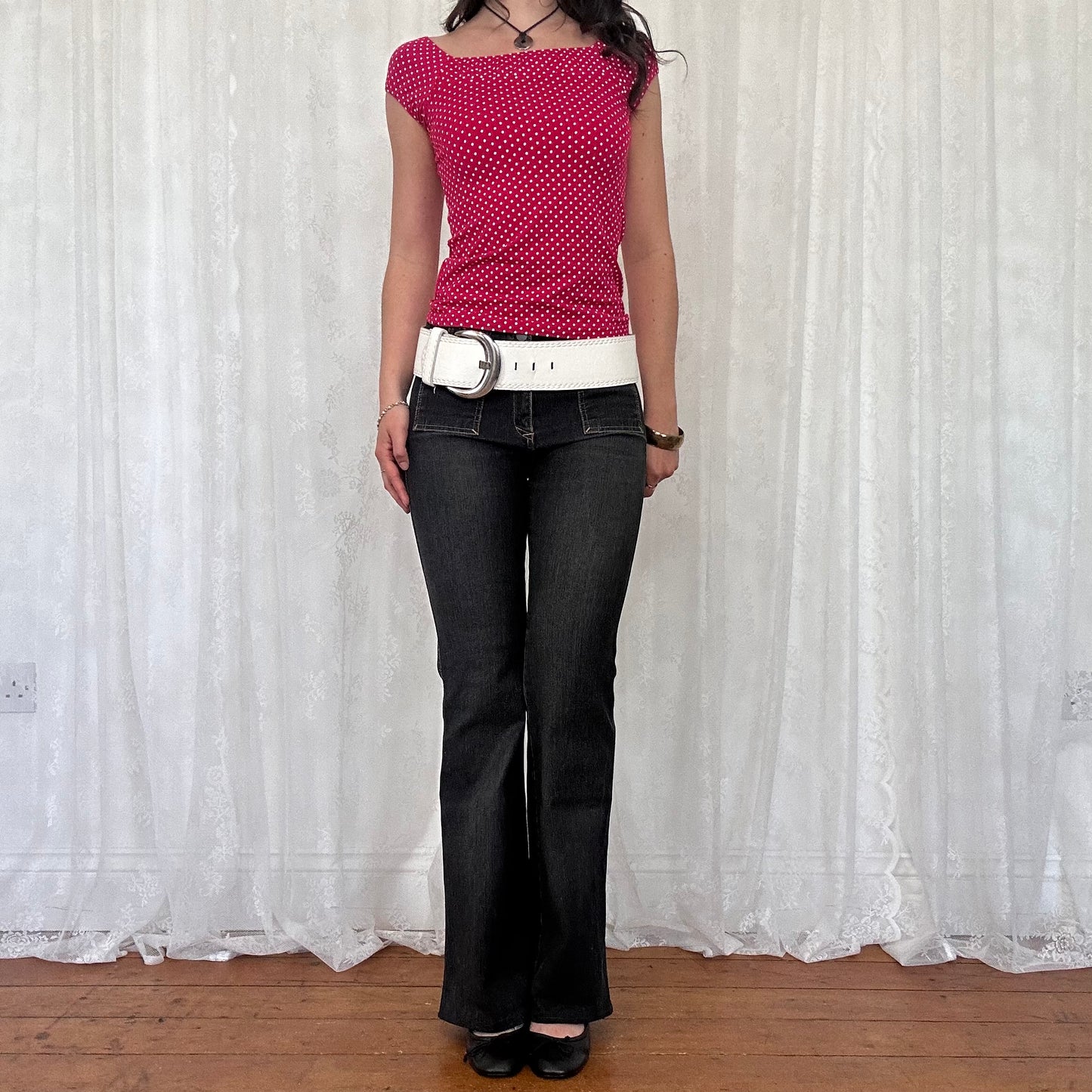 vintage 00s hot pink polka dot top