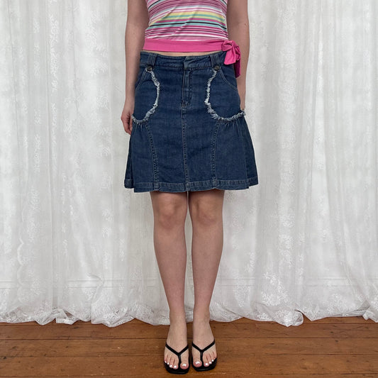 vintage 00s dark wash pleated denim midi skirt