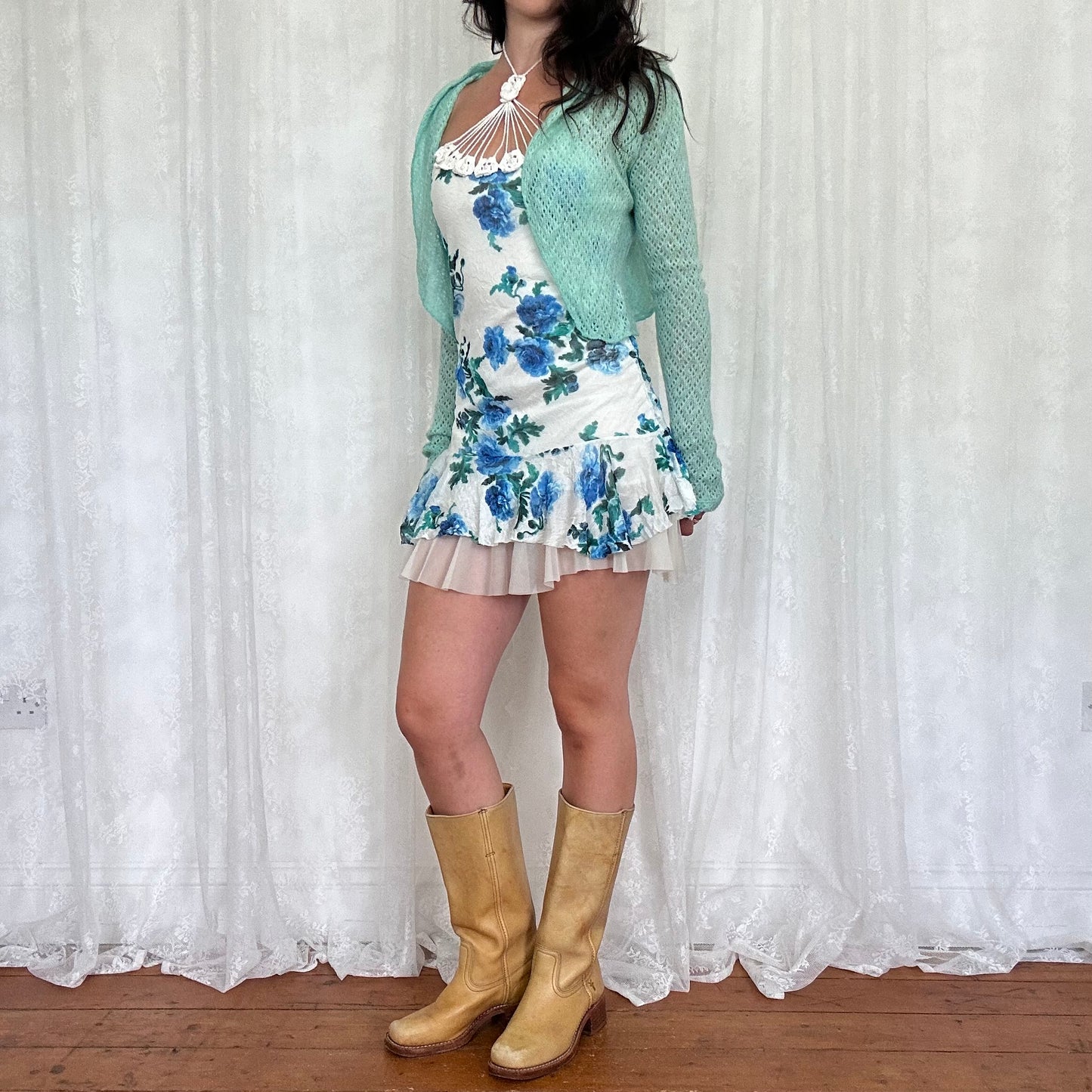 vintage 00s mint crochet bolero