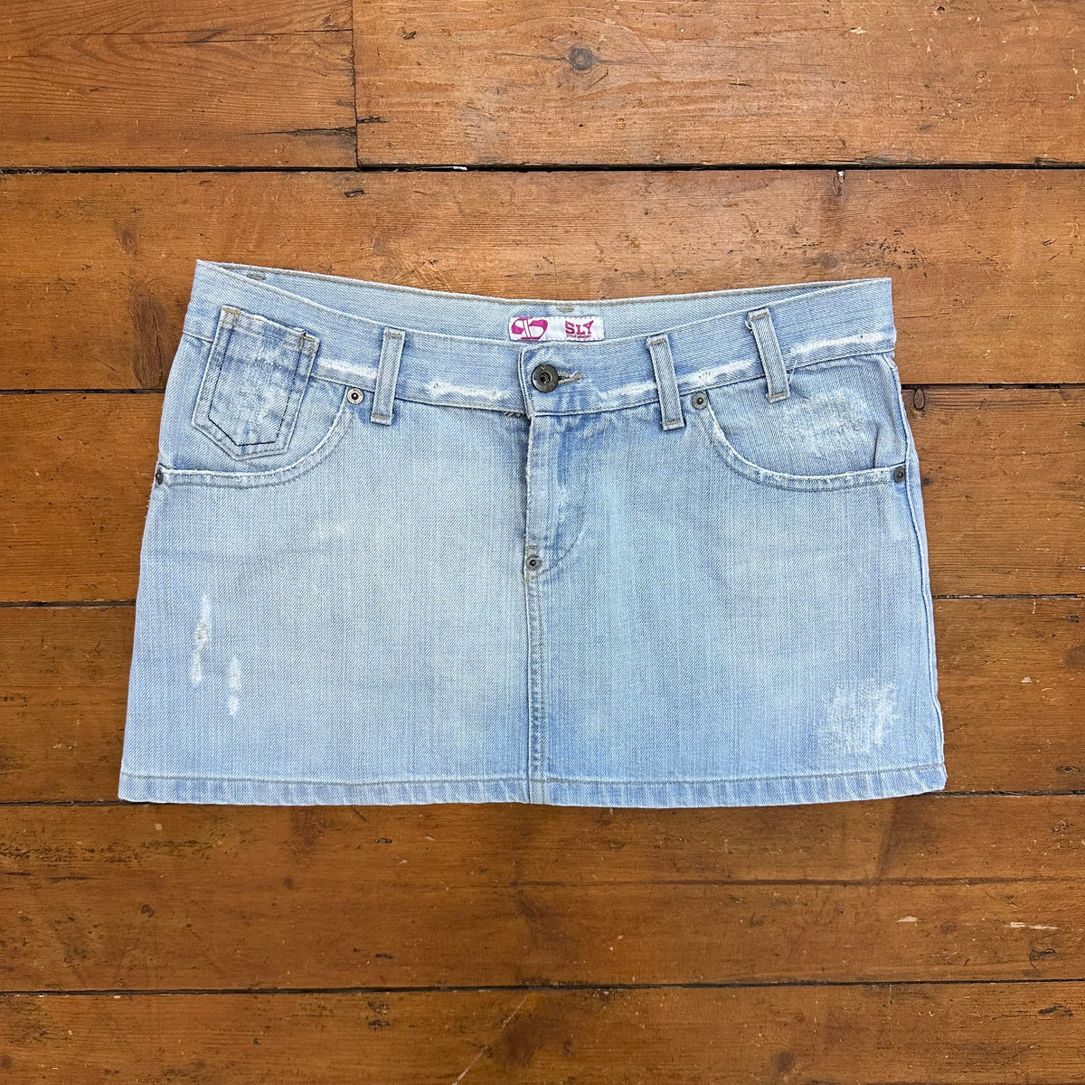 vintage 00s light wash denim mini skirt