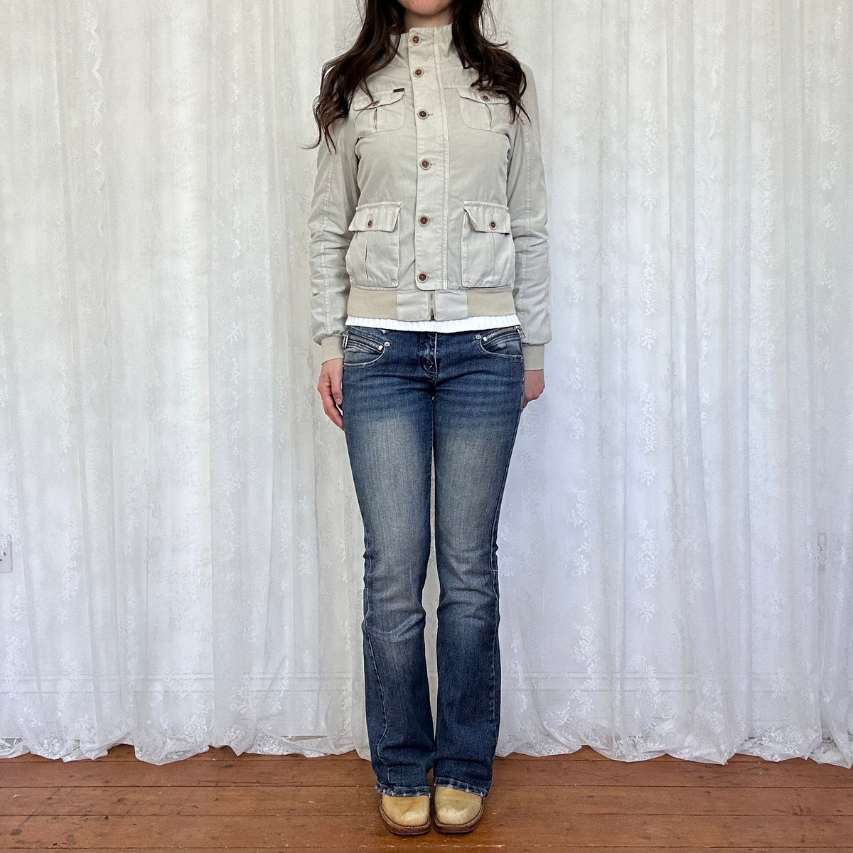 vintage 00s light grey cotton button up jacket