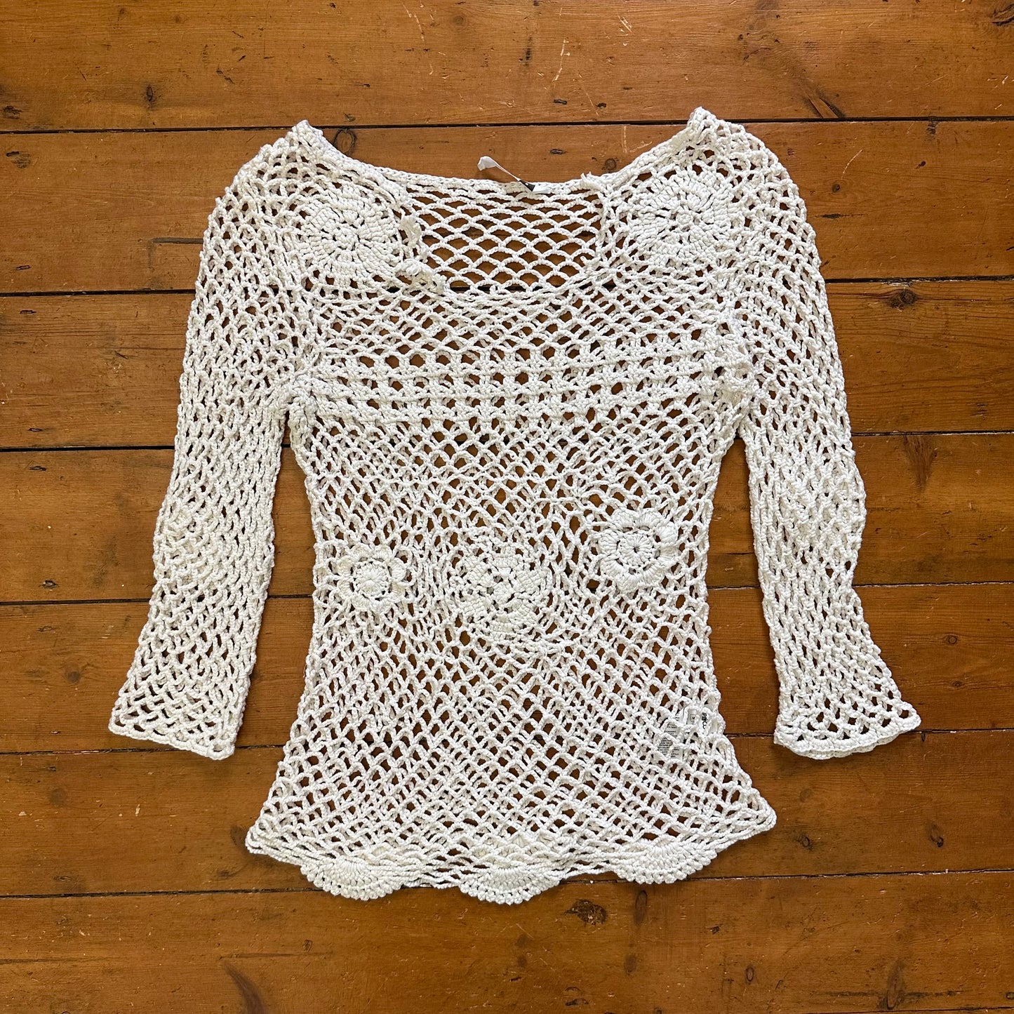 vintage 00s white crochet crop sleeve top