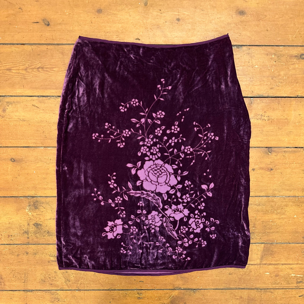 vintage 00s purple velvet floral midi skirt