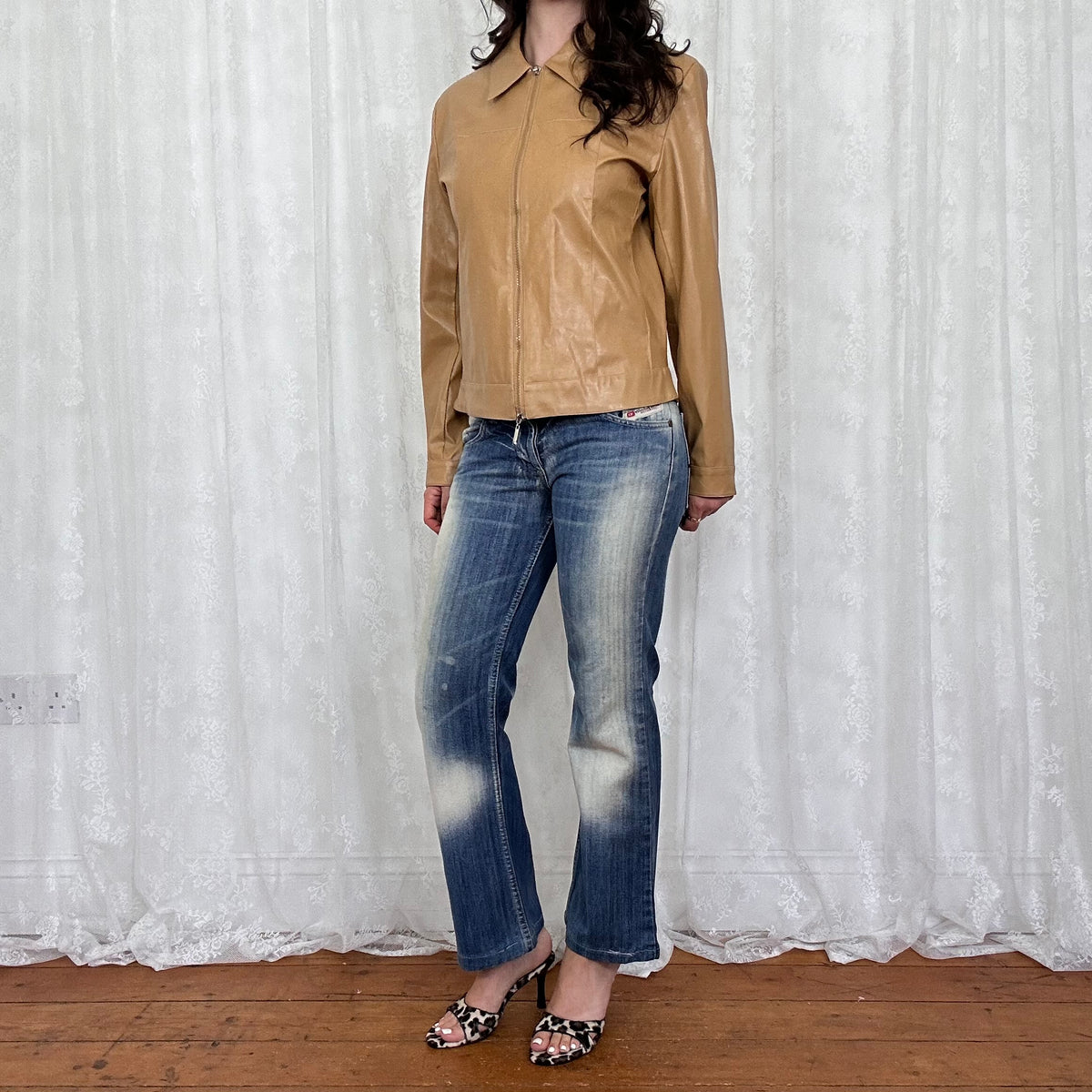 vintage 00s tan dual zip jacket