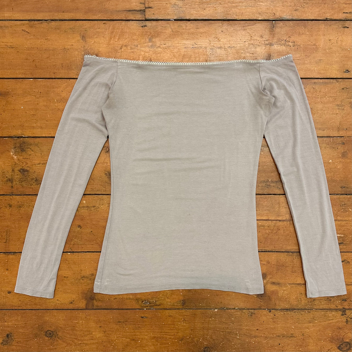 vintage 00s brown long sleeve off shoulder top