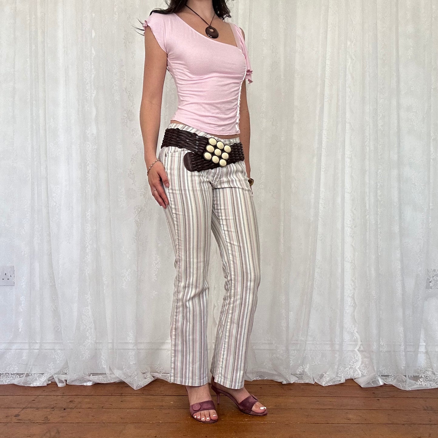 vintage 00s baby pink ruffle shoulder top