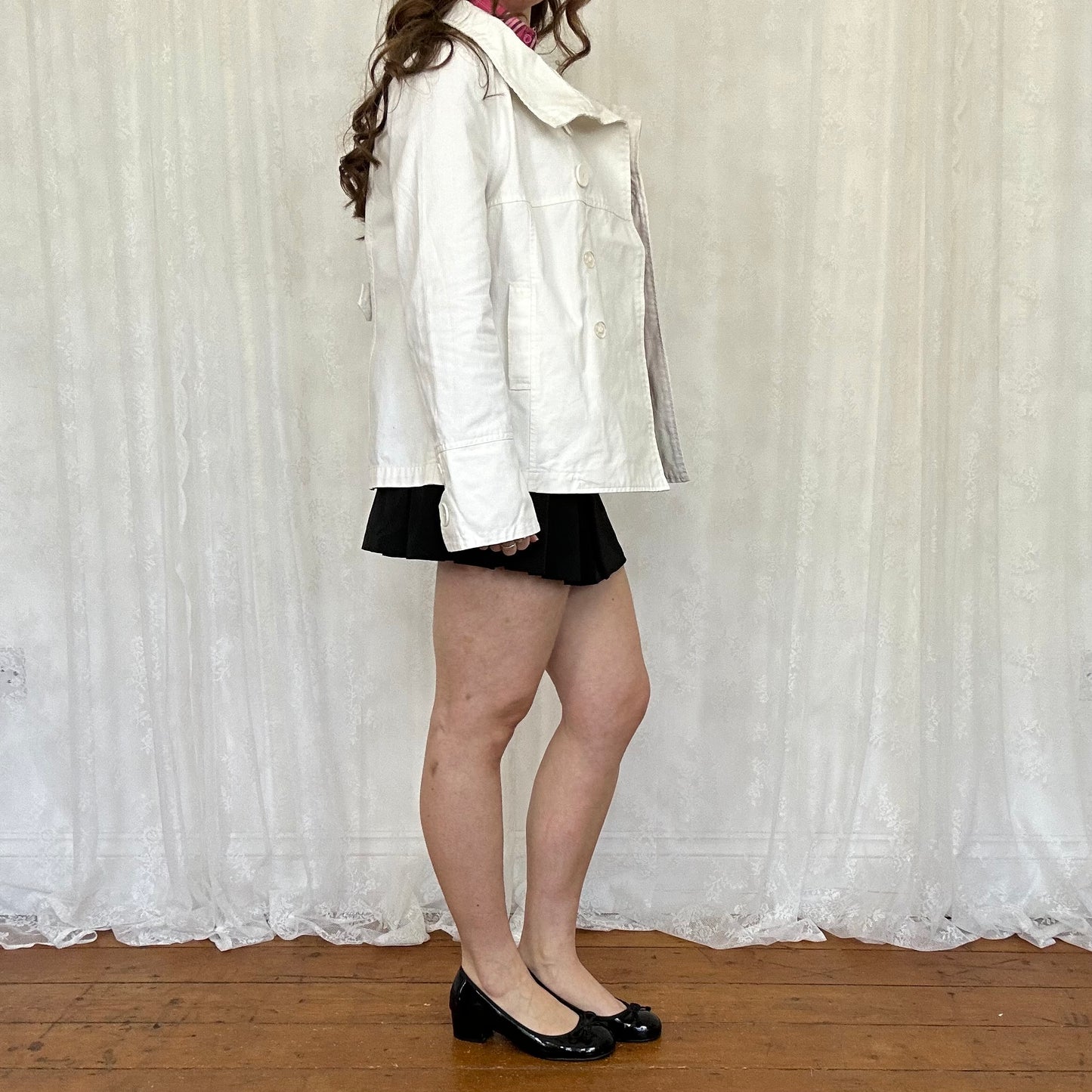 vintage 00s white high collar peacoat