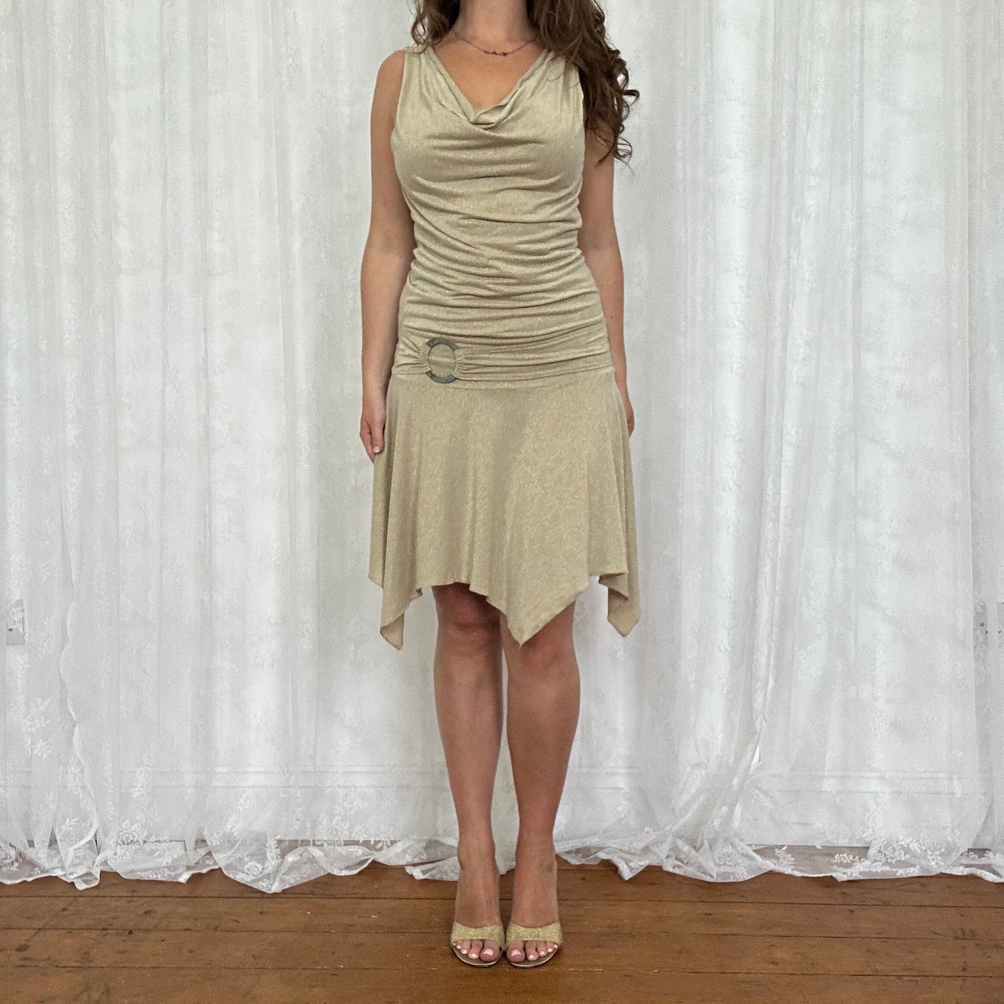 vintage 00s gold sparkly midi dress