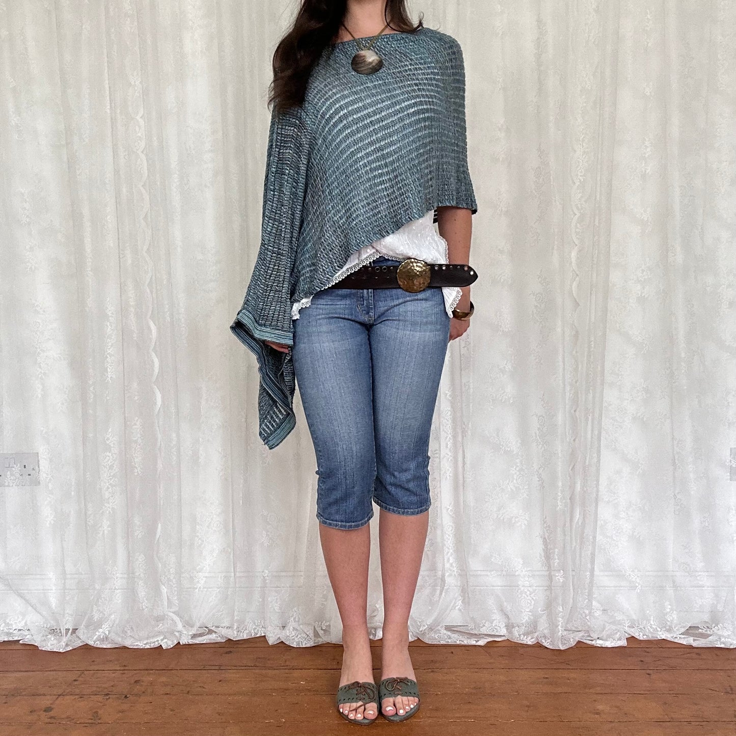 vintage 00s blue asymmetrical poncho