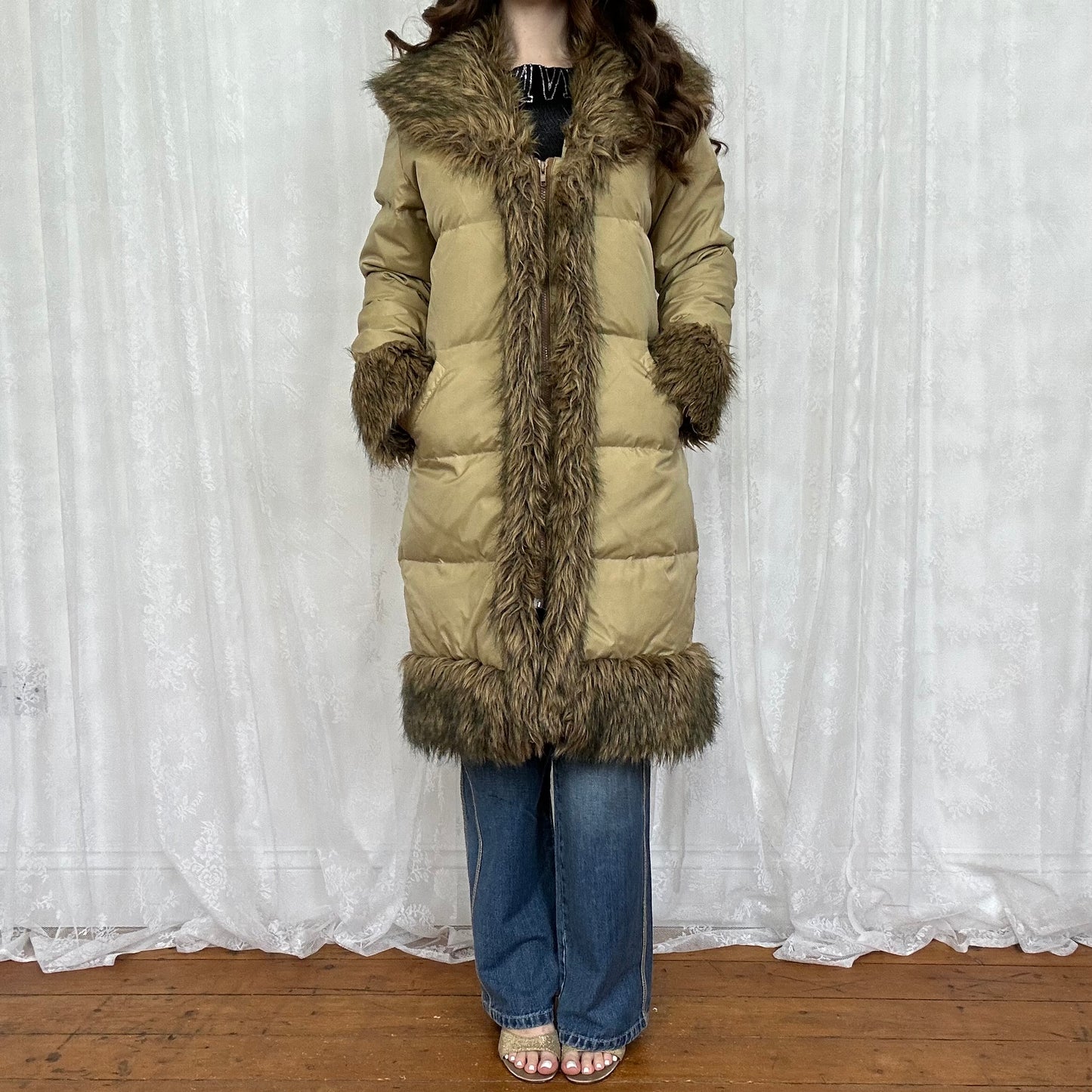 vintage 00s Morgan de toi longline faux fur trim coat