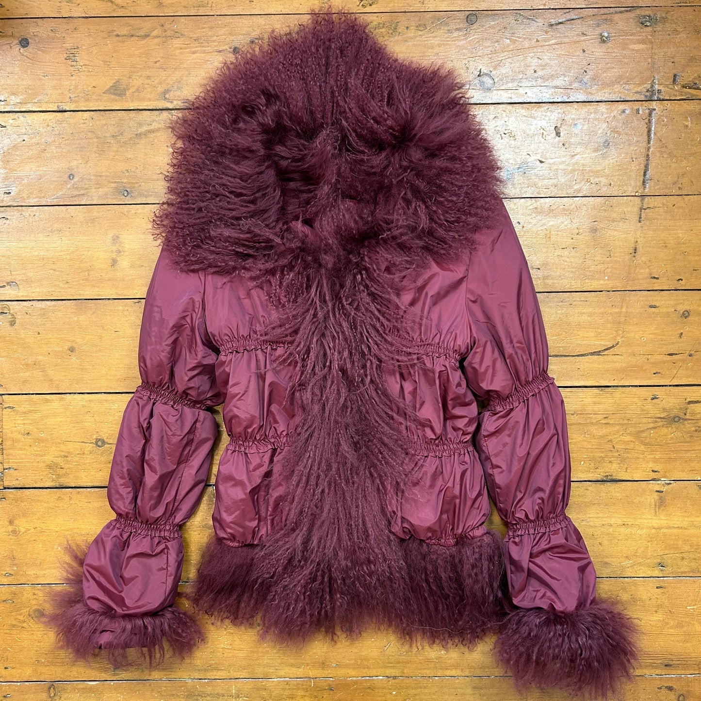vintage 00s burgundy afghan puffer jacket
