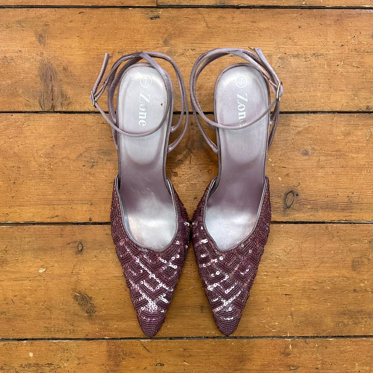 vintage 00s lilac sequin heels