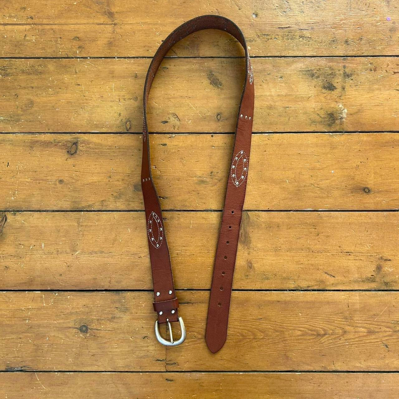 vintage 00s brown genuine leather belt with silver studs
