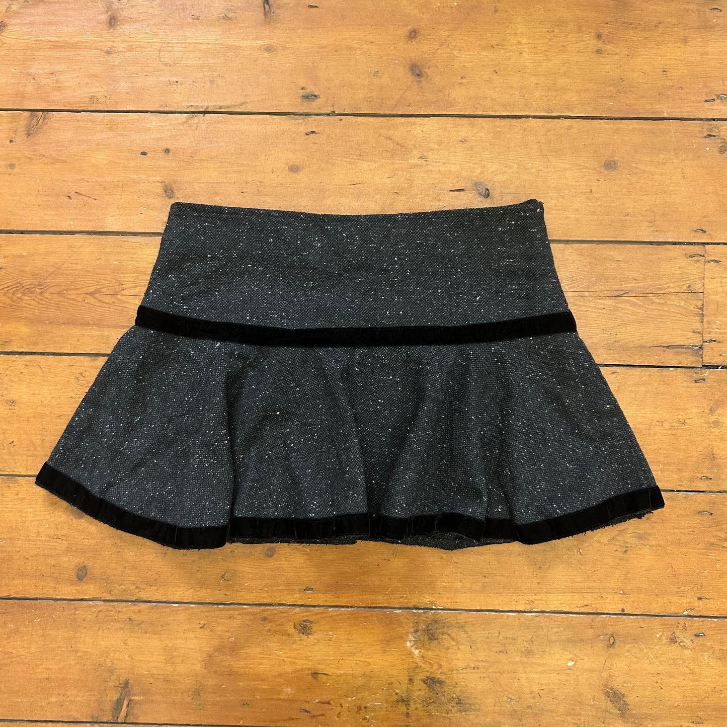 vintage 00s grey tweed office siren mini skirt