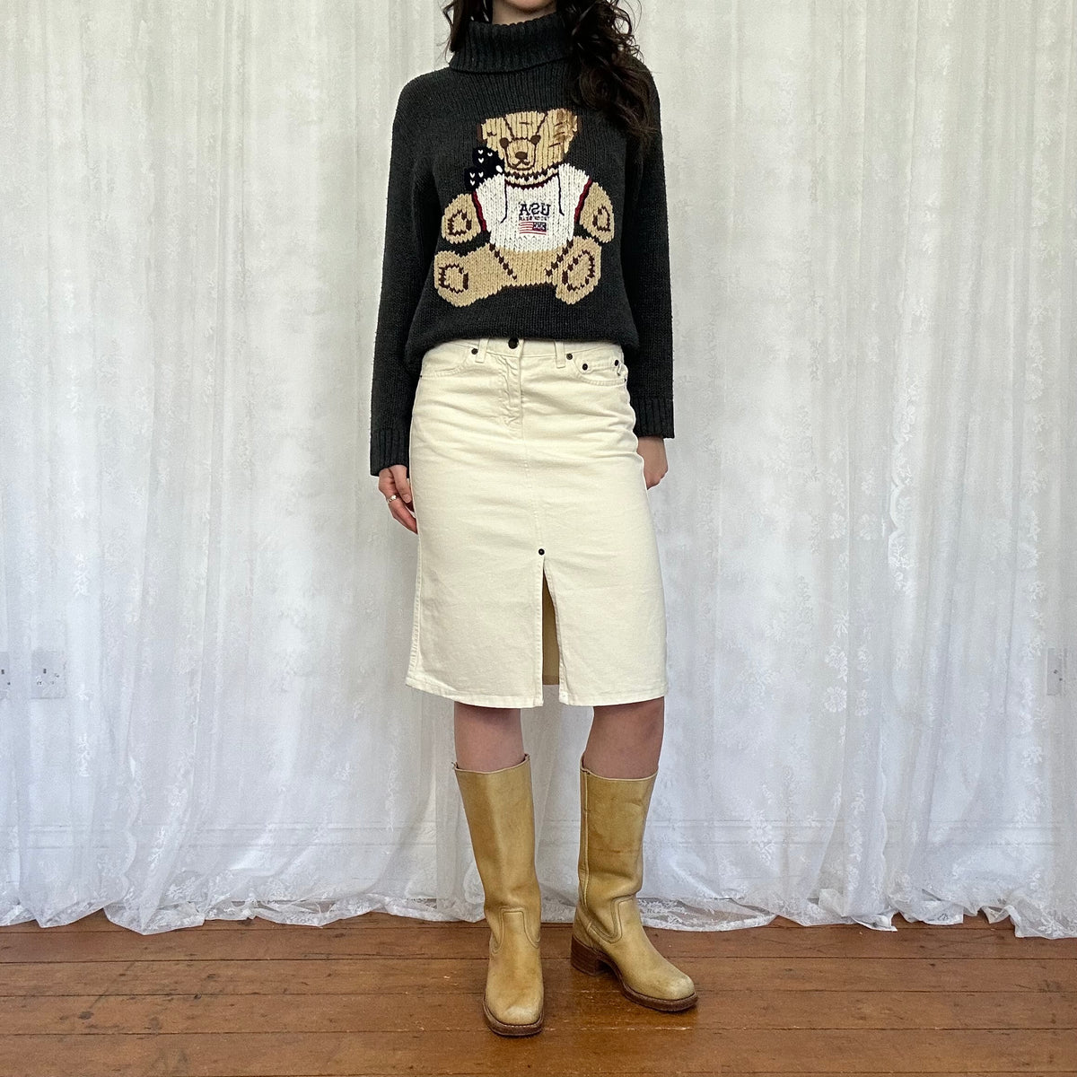 vintage 00s cream midi skirt