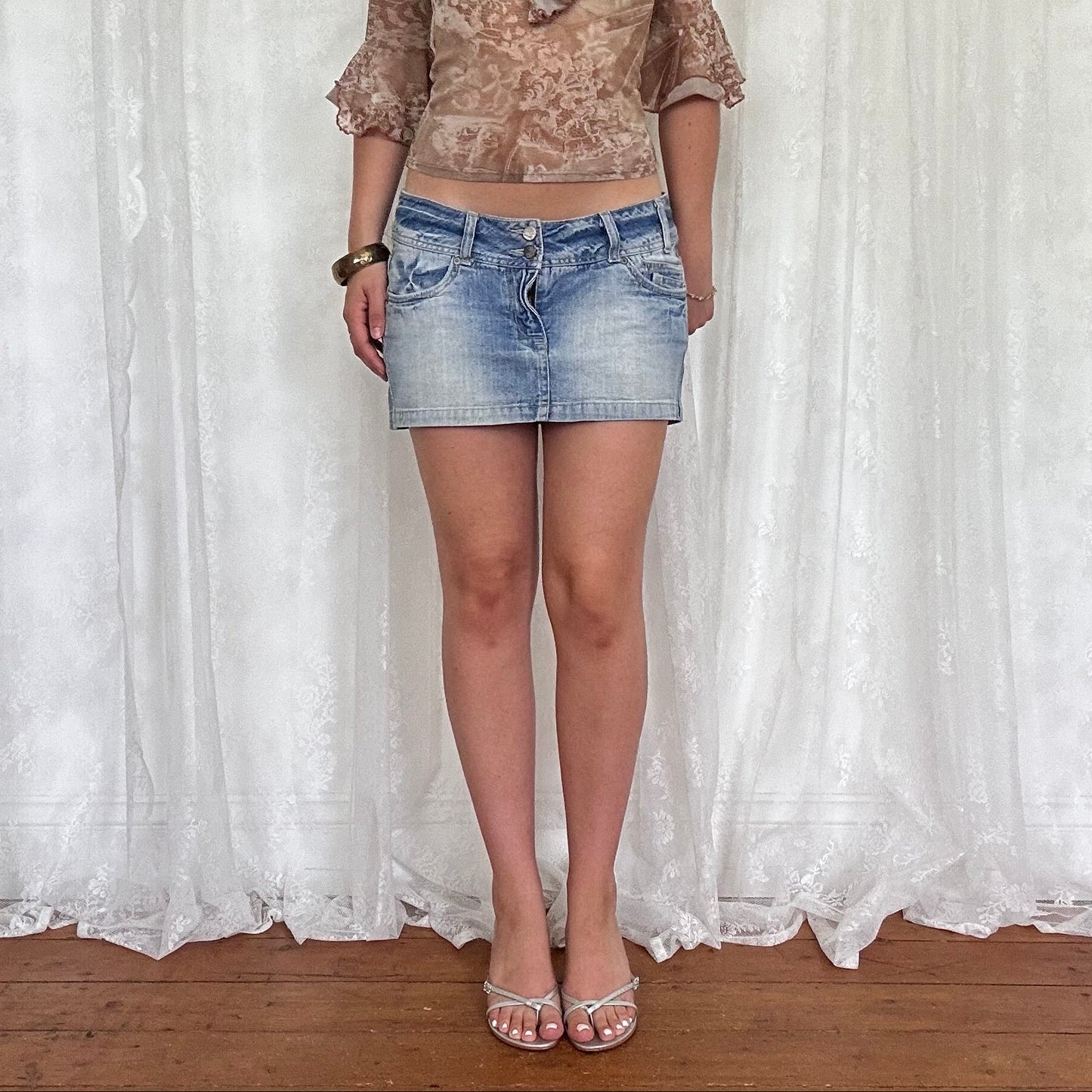 vintage 00s light wash denim micro mini skirt