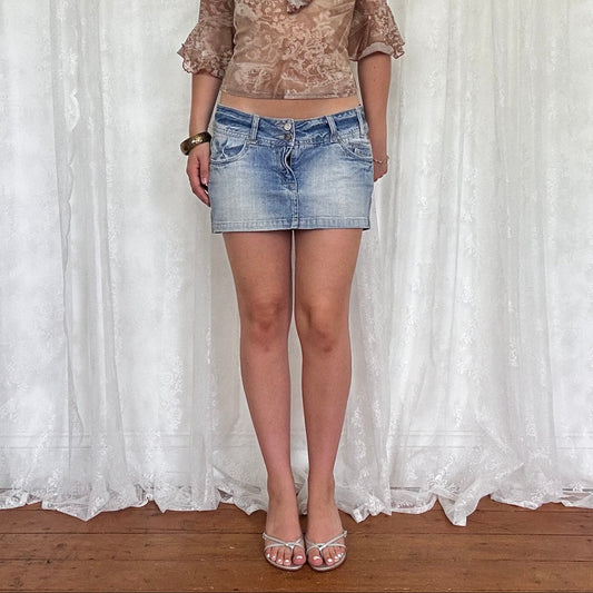 vintage 00s light wash denim micro mini skirt