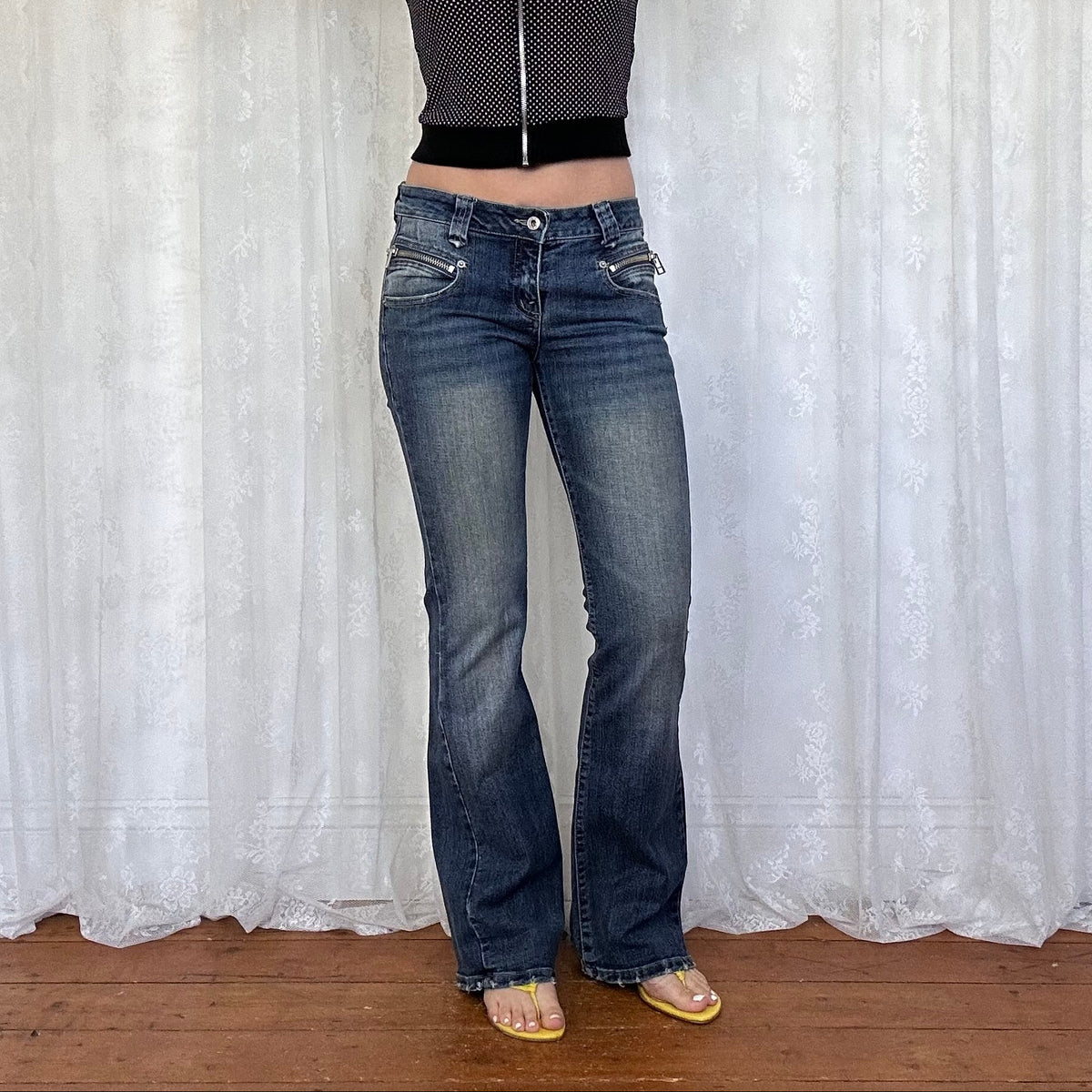 vintage 00s mid wash low rise flared leg jeans