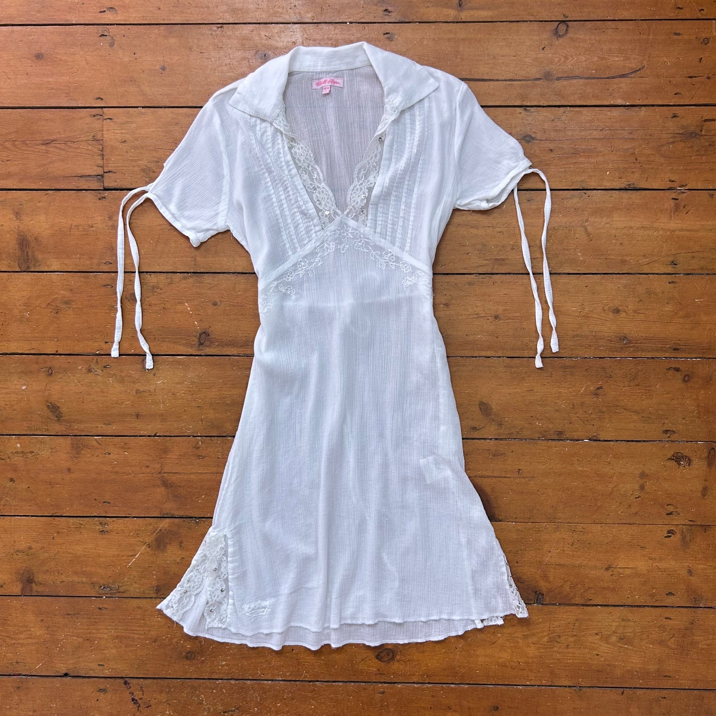 vintage 00s white sheer tie back dress