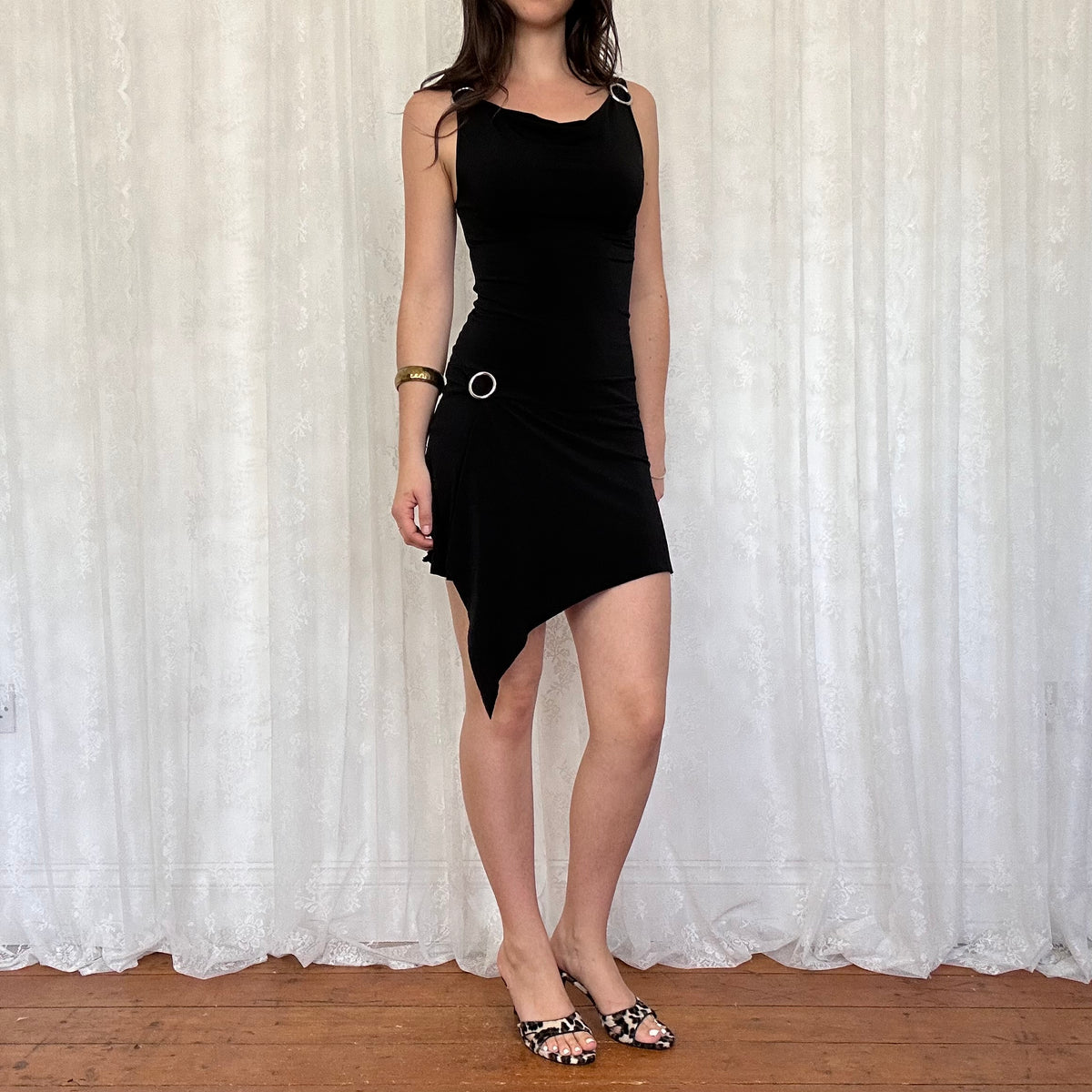 vintage 00s black slinky buckle dress