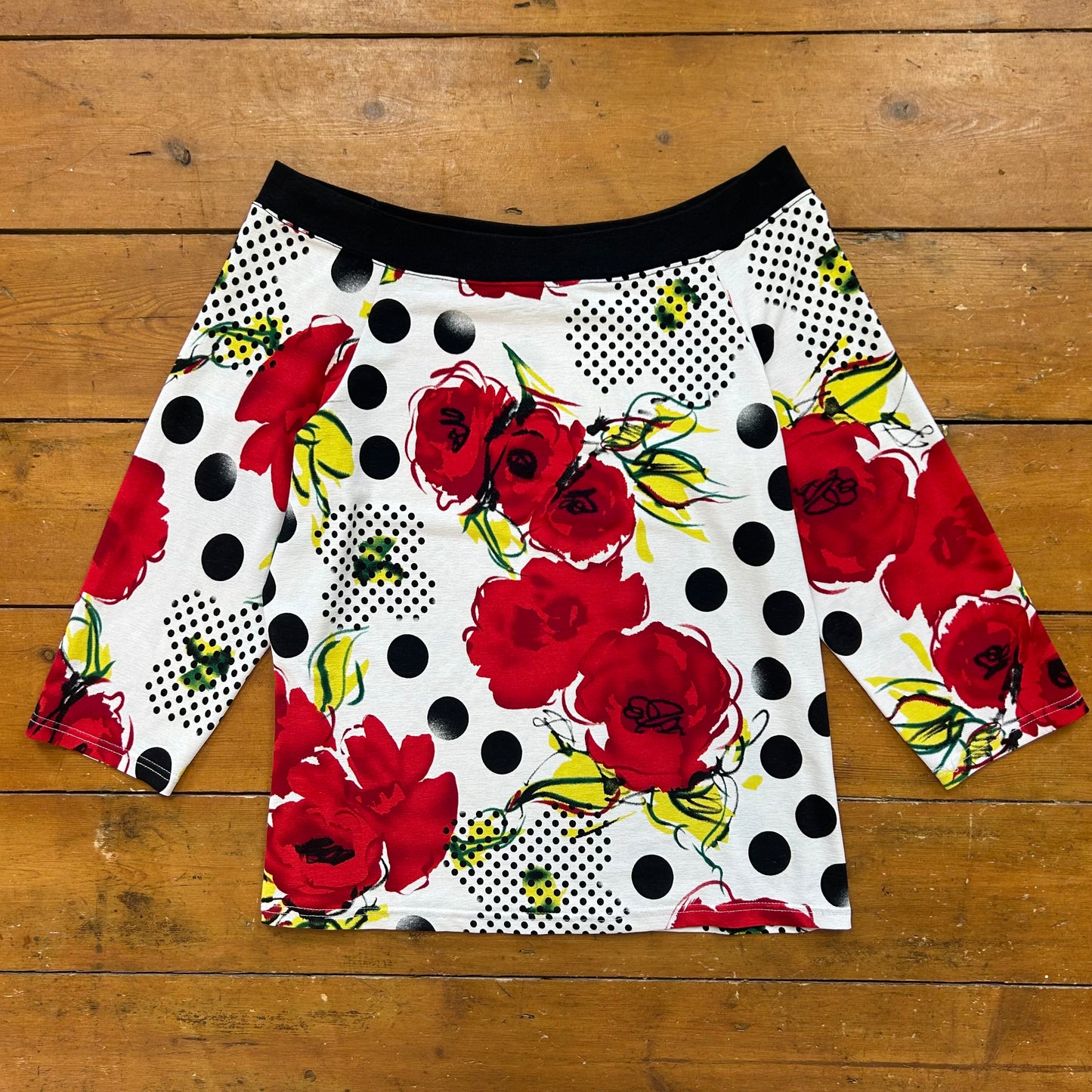 vintage 00s floral polka dot off shoulder top