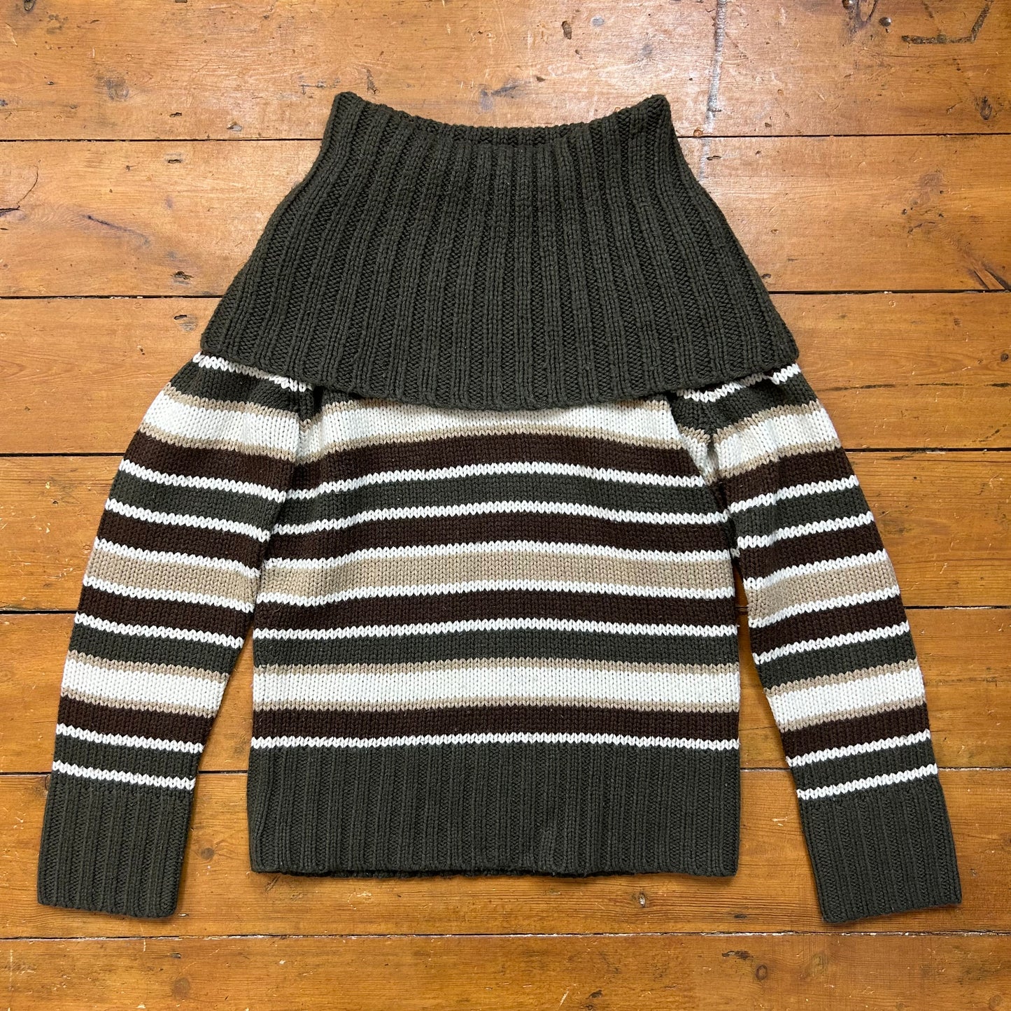 vintage 00s brown and khaki striped knitted jumper