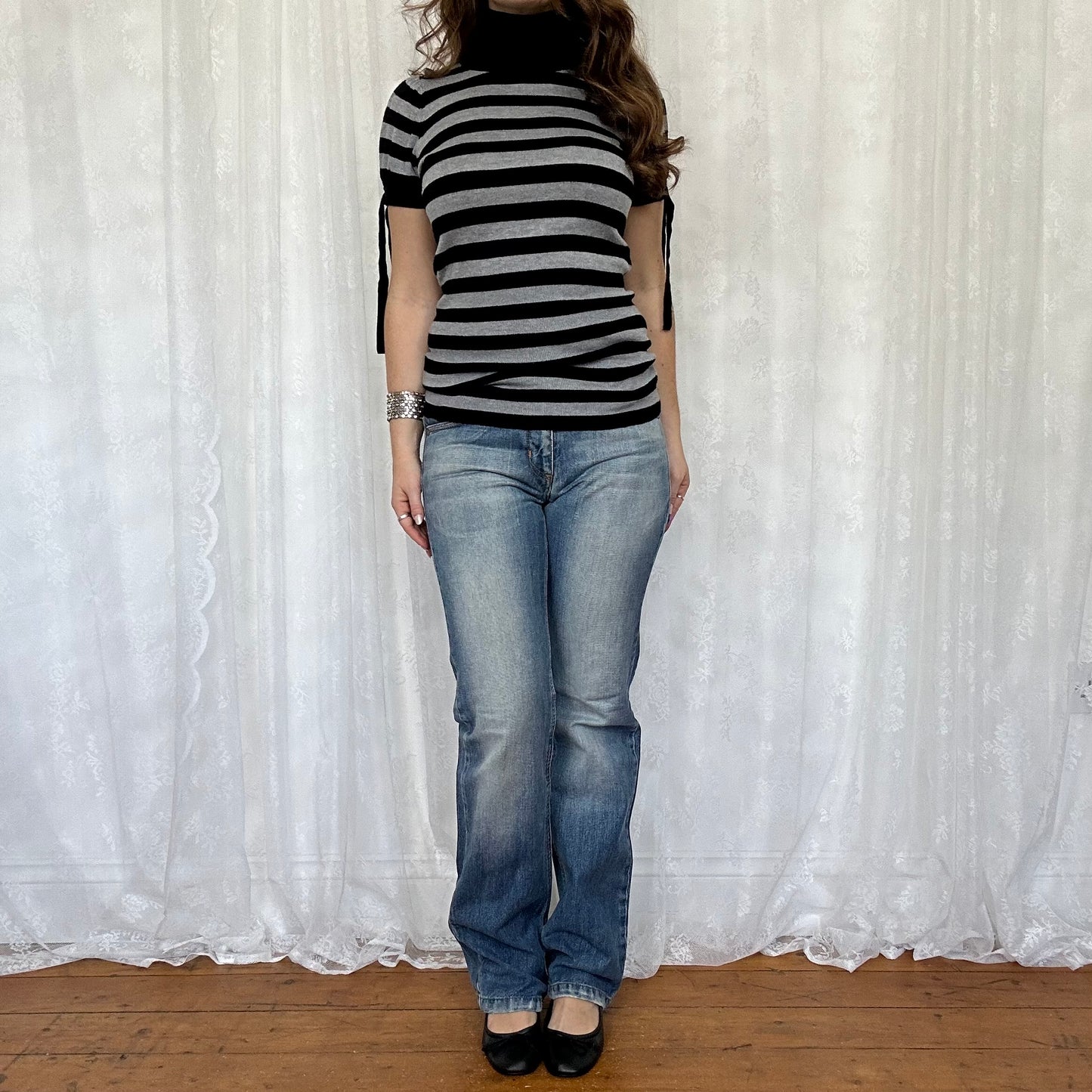 vintage 00s black and grey stripe knitted top