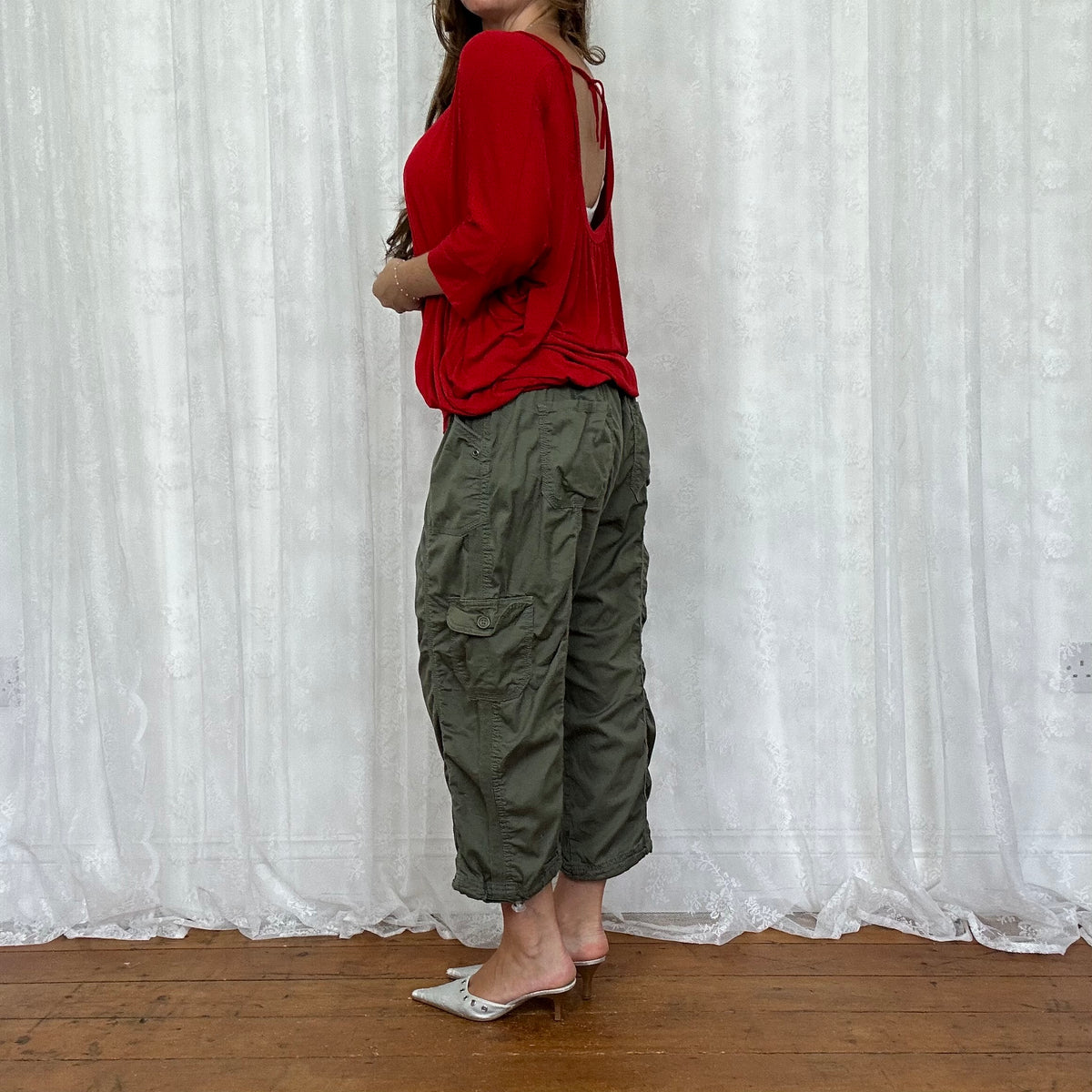 vintage 00s red batwing exposed back top