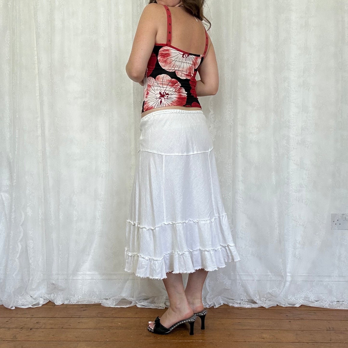 vintage 00s red and black floral cami