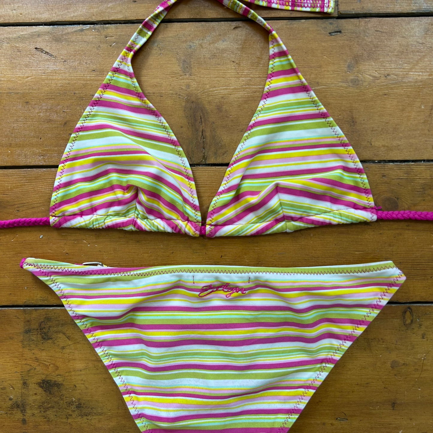 vintage 00s pink stripey bikini set