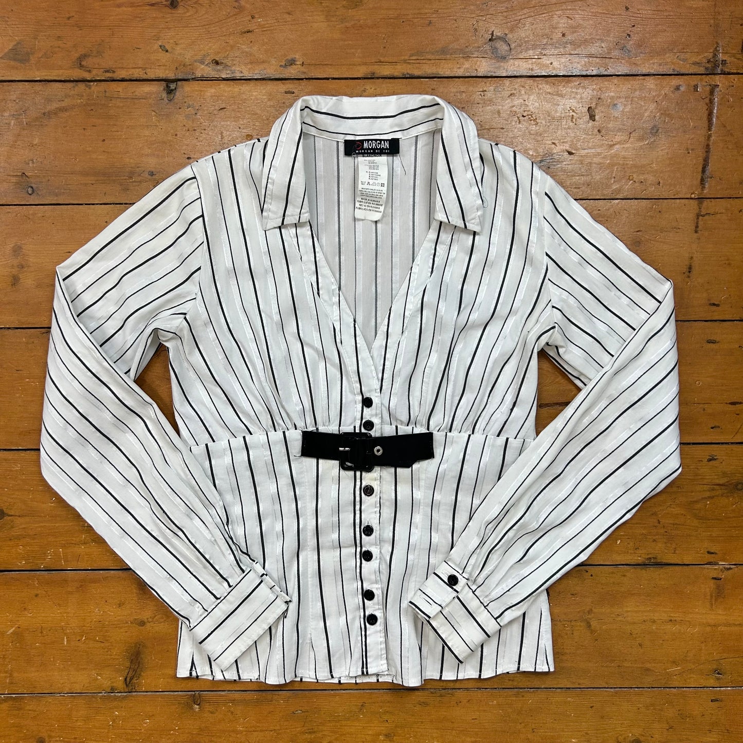 vintage 00s white pinstripe long sleeve shirt
