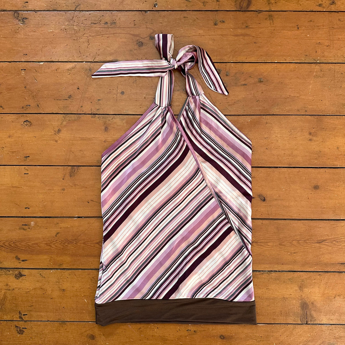 vintage 00s purple and brown striped halter top