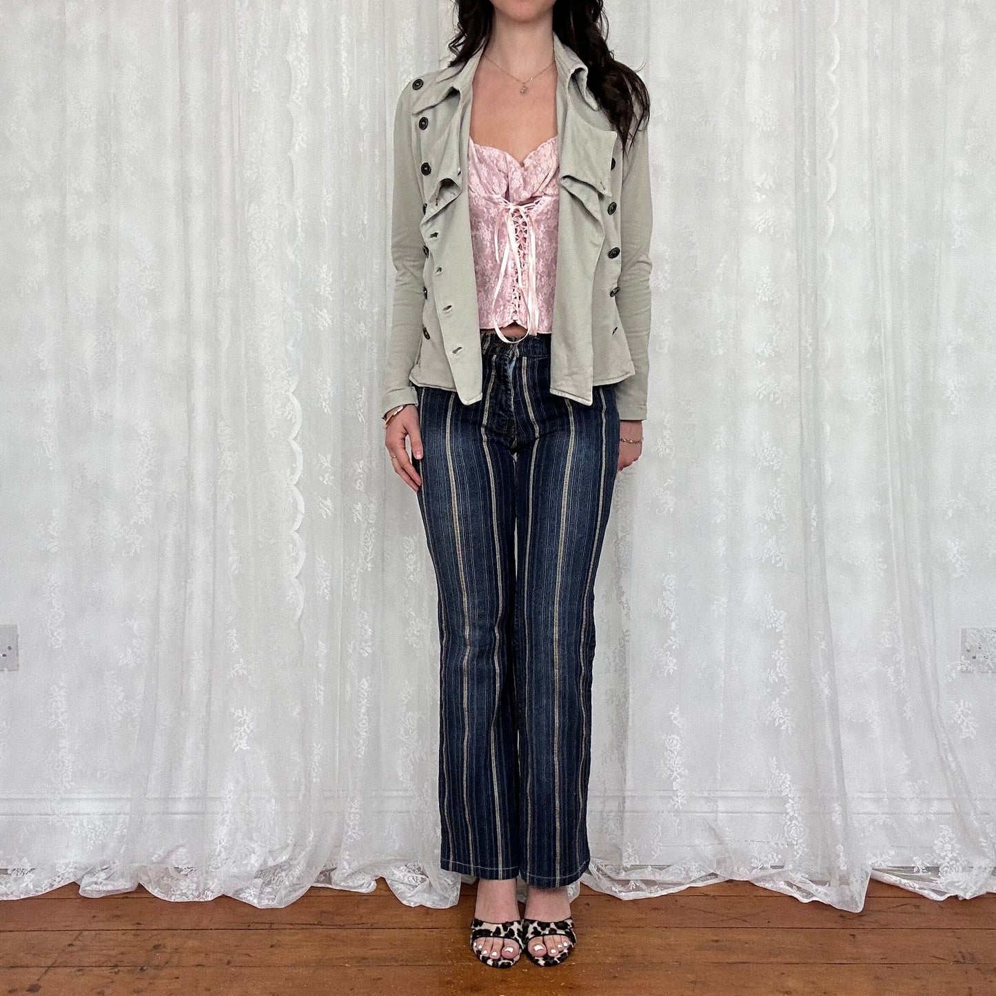 vintage 00s beige double breasted cotton jacket